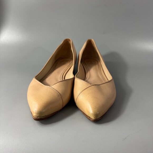 Tory Burch Pointed-Toe Ballerina Cream Leather Flats with Gold Heel, Size 8.5 - Picture 4 of 15